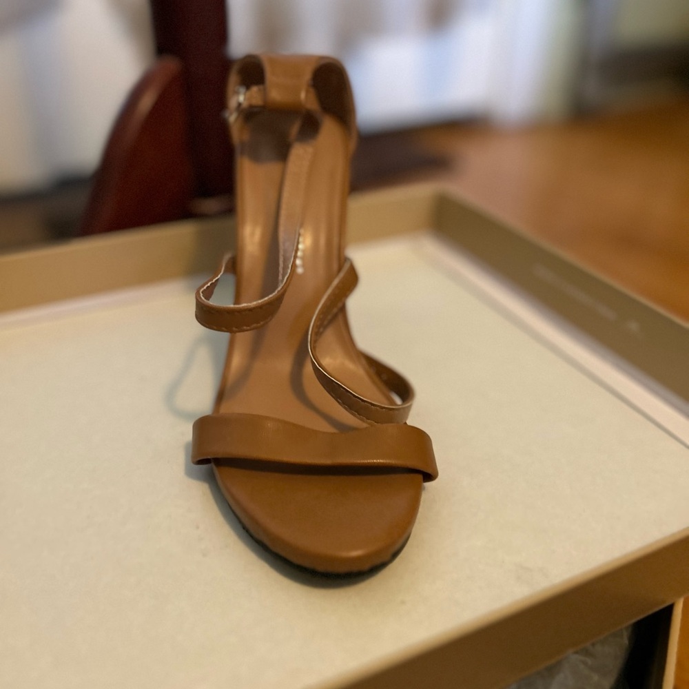 Tan High Heel Sandals with Ankle Strap